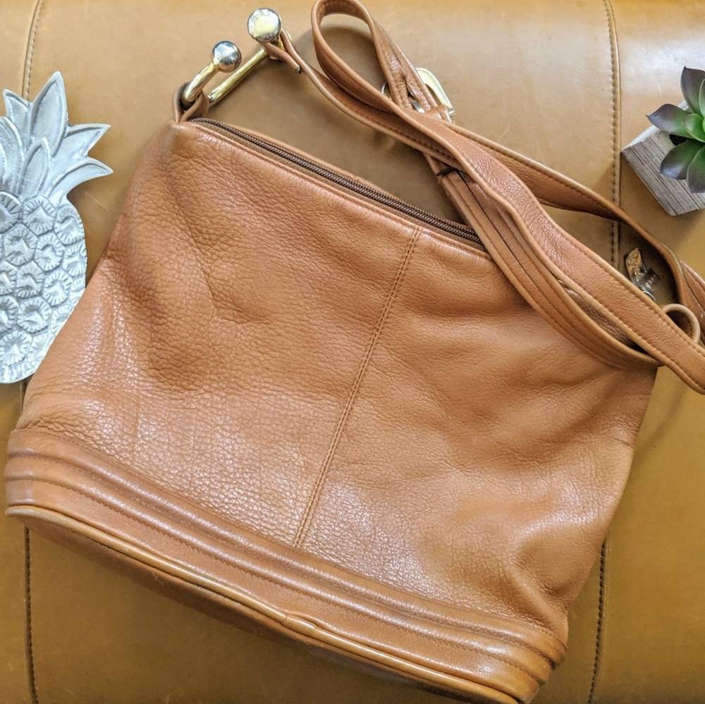 Tignanello brown leather bucket crossbody bag